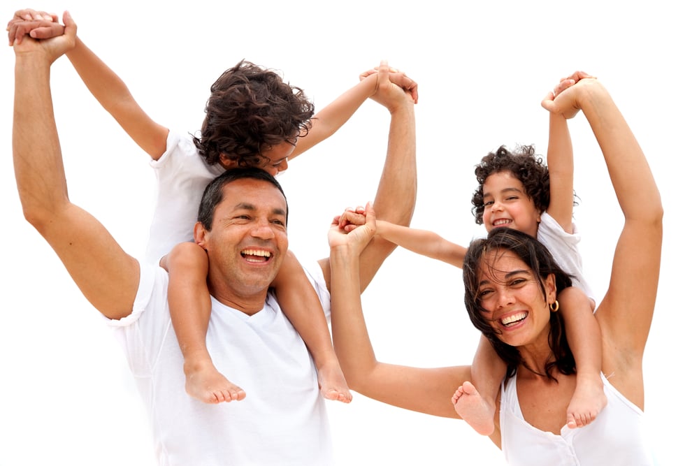 happy family having fun outdoors while on vacation
