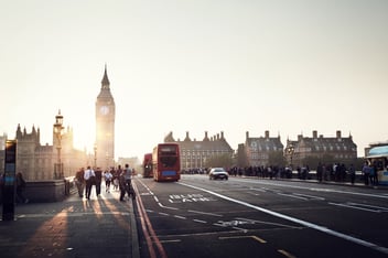 UK Tower Clock on the side with sunset