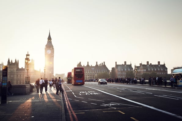 UK Tower Clock on the side with sunset
